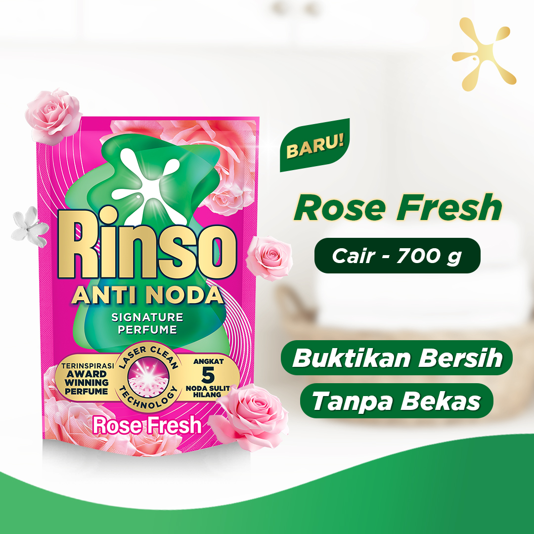 [Extra Isi 35%] Rinso Baru Detergen Cair Varian Rose Fresh 700g