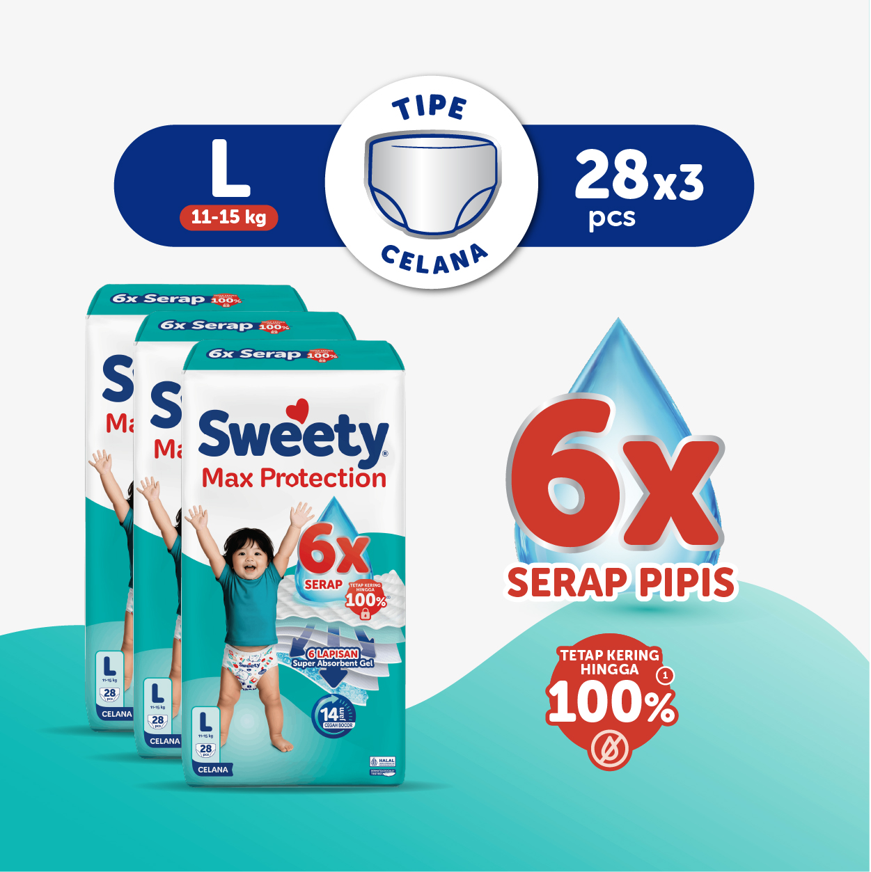 Sweety Silver Max Protection L 3 x 28s Popok Celana Baby Diapers - Special Upcount