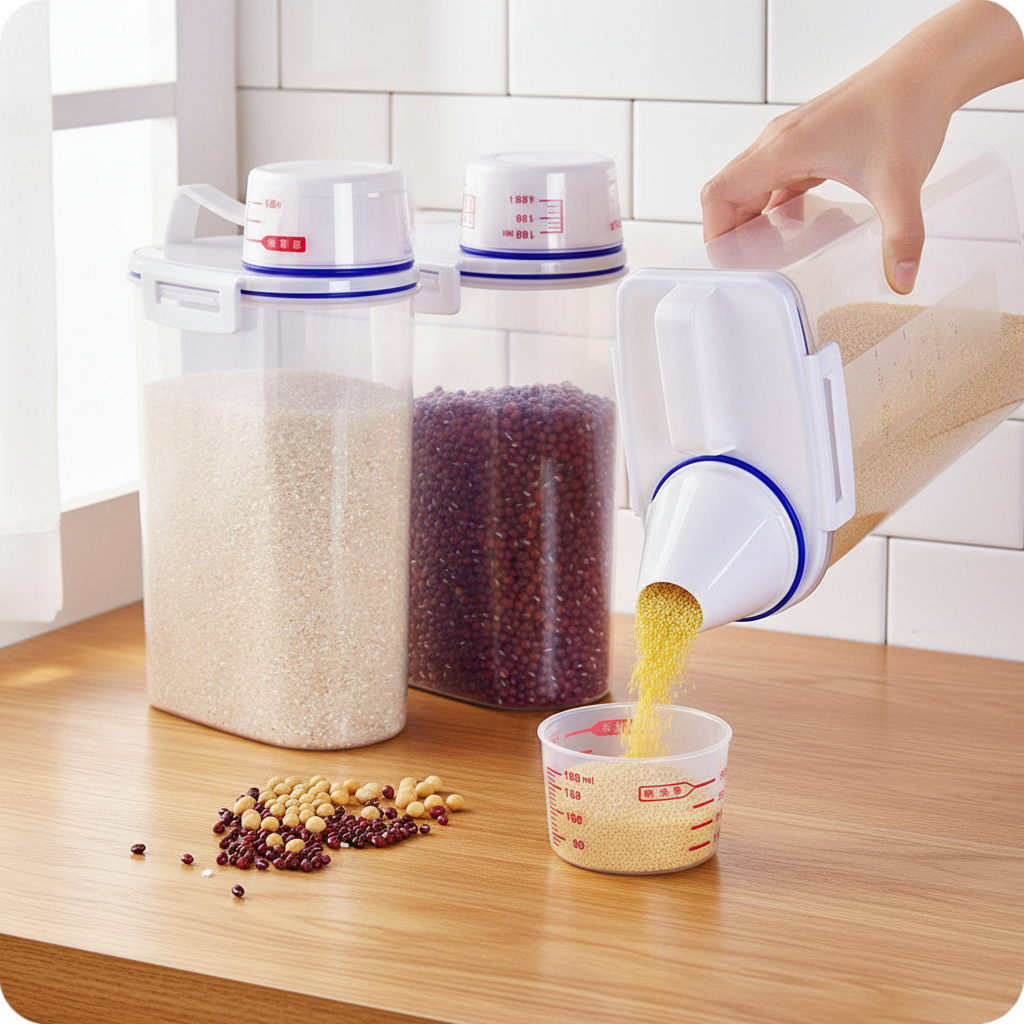 2kg Airtight Rice Storage Container with Locking Lid, Plastic Grain ...