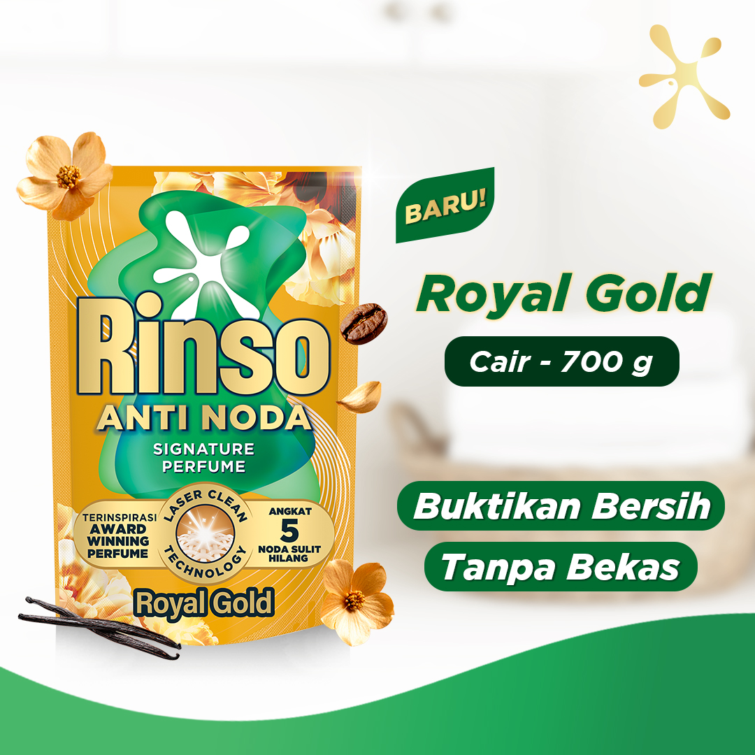 [Extra Isi 35%] Rinso Baru Detergen Cair Varian Royal Gold 700g