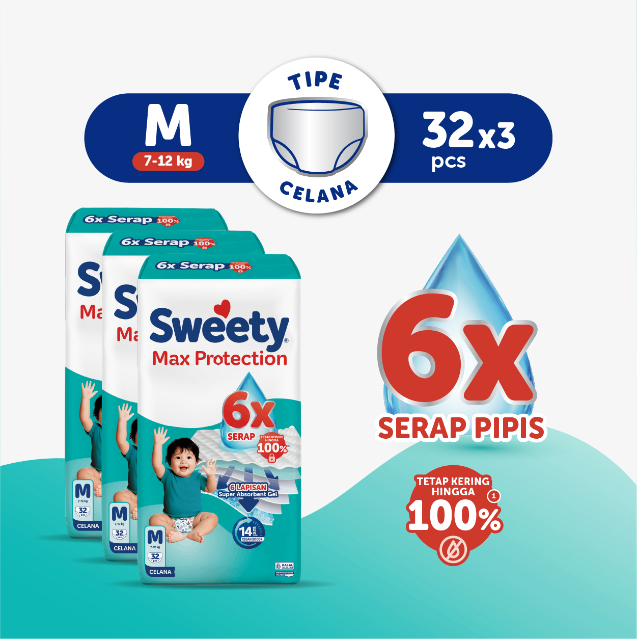 Sweety Silver Max Protection M 3 x 32s Popok Celana Baby Diapers - Special Upcount