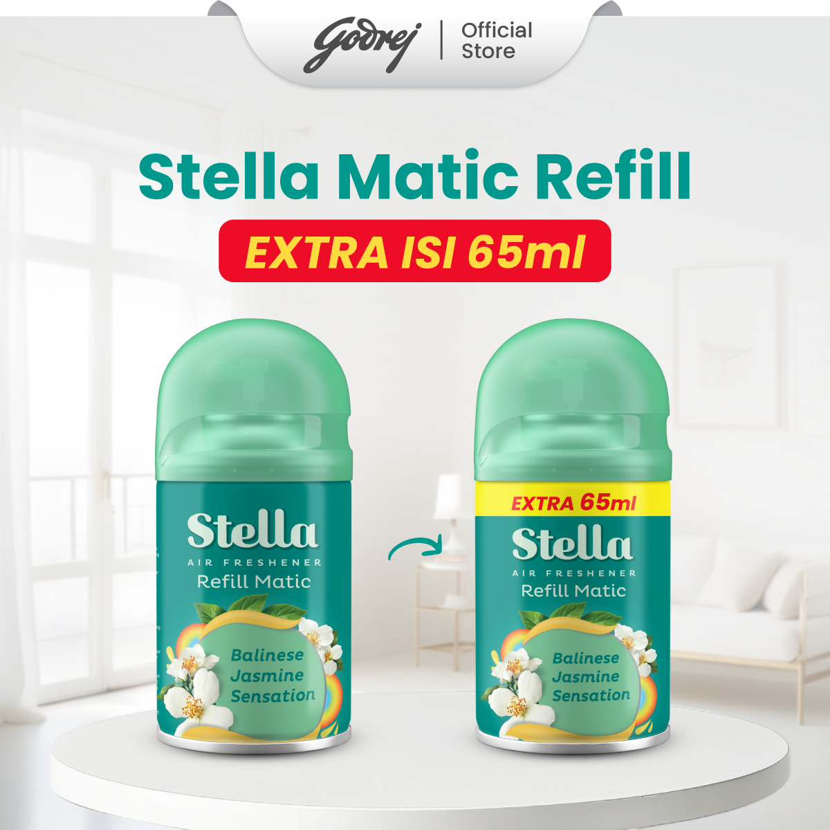 Stella Refill Matic Balinese Jasmine Sensation 160ml + 65ml - Pengharum Ruangan Otomatis - Gambar 2