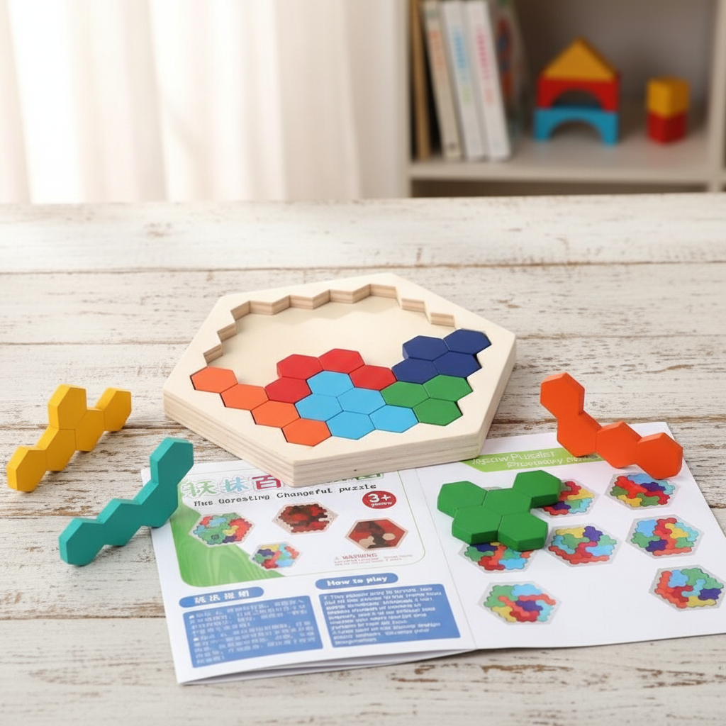 Hexagon Tangram Wooden Puzzle Brain Teaser for Christmas Kids and ...