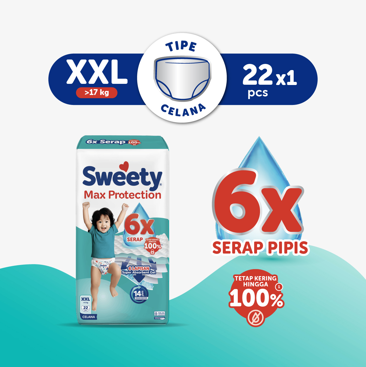 Sweety Silver Max Protection XXL 22s Popok Celana Baby Diapers
