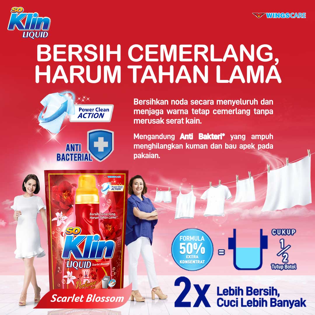 Soklin Deterjen Cair Perfume Merah Scarlet Blossom Pouch 700 gr - Gambar 2