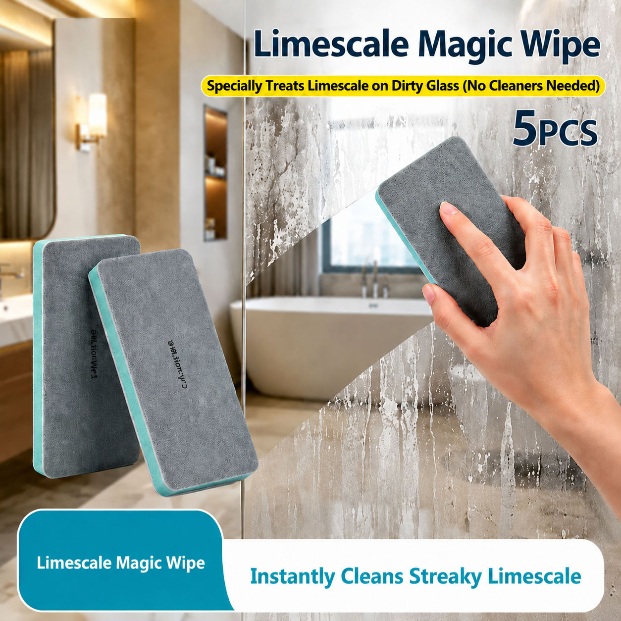 Limescale Magic Wipe 5PCS, Glass Scale Remover Cleaning Pad for ...