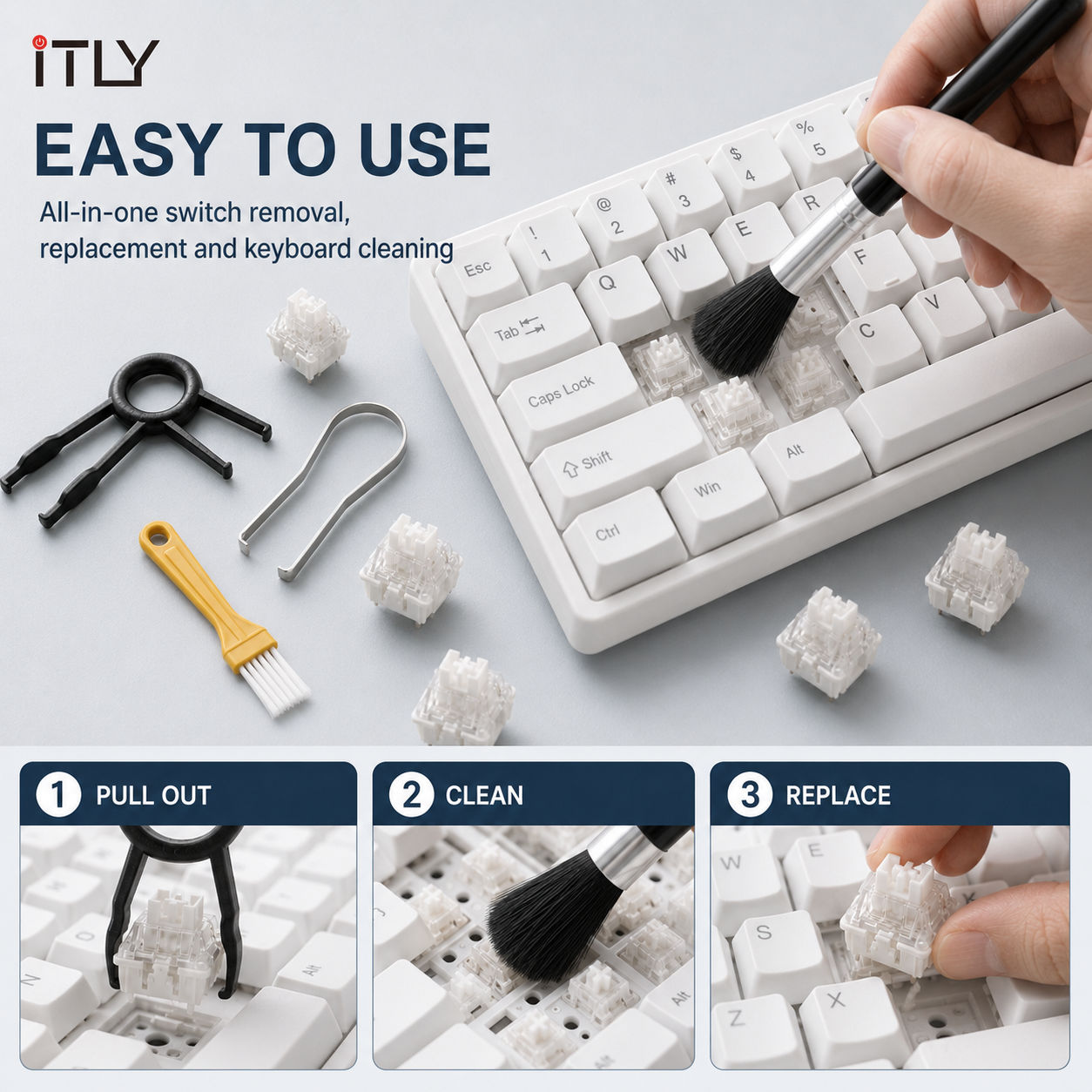 iTLY Dustproof Mechanical Keyboard Switch 5-Type Upgrade Kit: Blue/Red ...