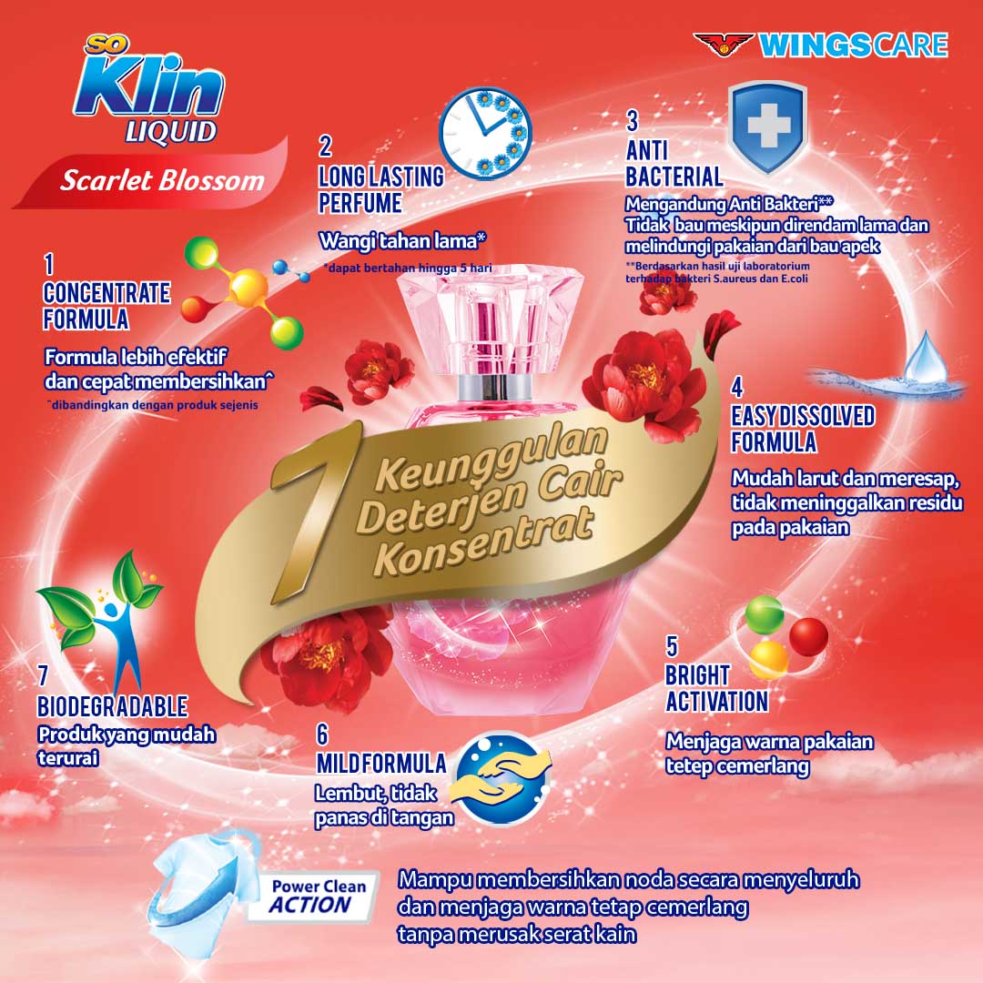 Soklin Deterjen Cair Perfume Merah Scarlet Blossom Pouch 700 gr - Gambar 3