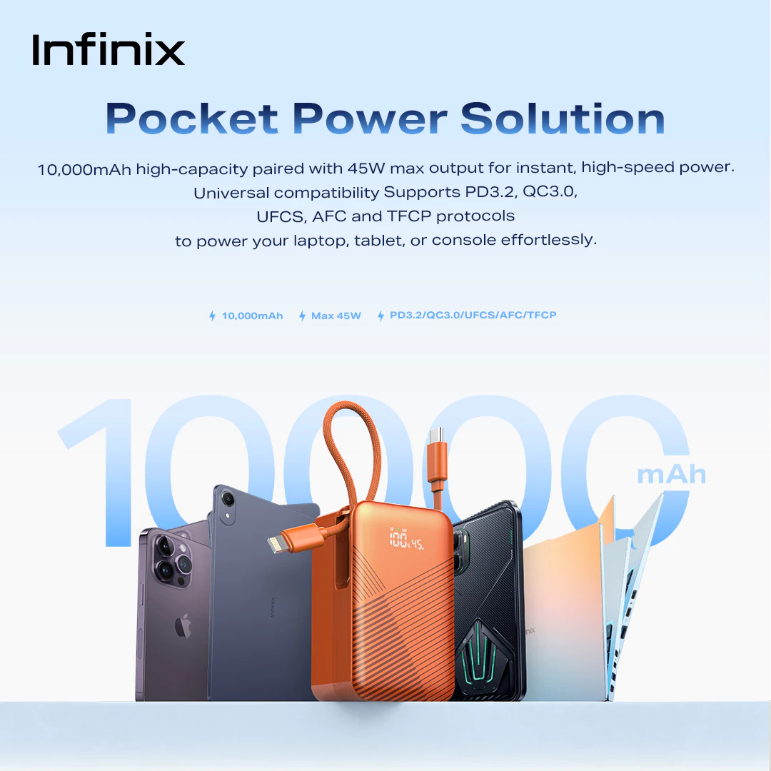 Infinix GT Power Pod 10K - XP 10 GT - 10000mAh - 45W Max Charging - Smart Led Display - Lightning - Type C - Gambar 3