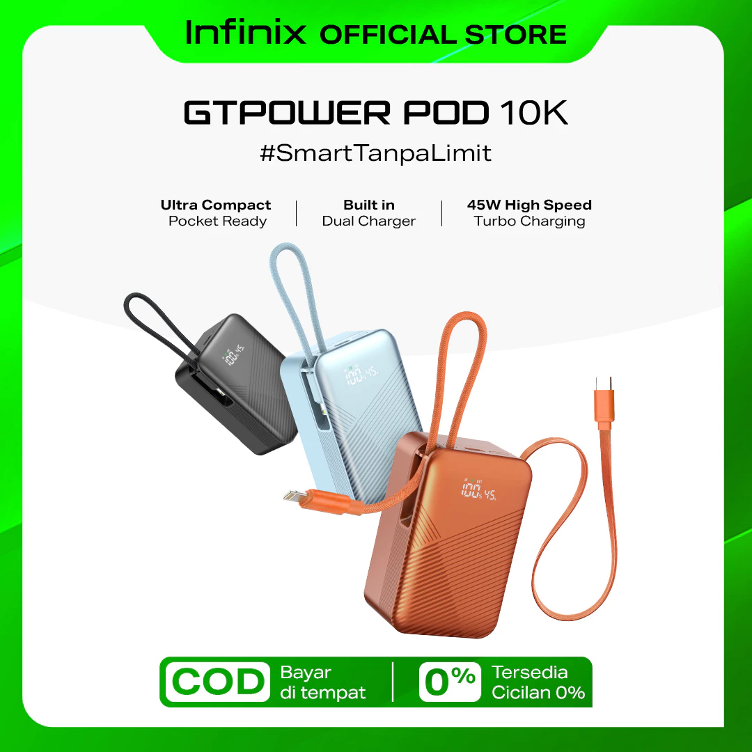Infinix GT Power Pod 10K - XP 10 GT - 10000mAh - 45W Max Charging - Smart Led Display - Lightning - Type C