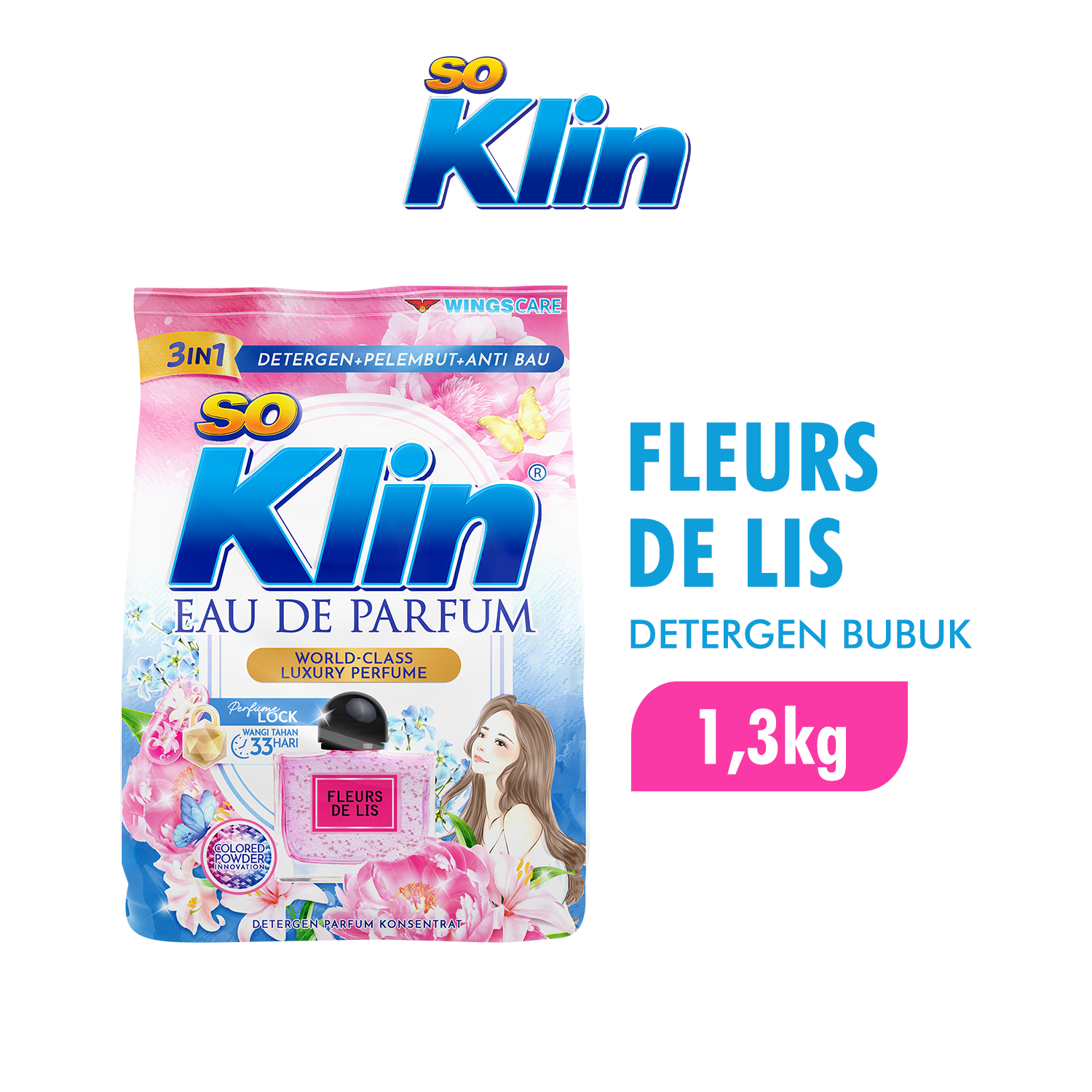 Soklin Eau de Parfum Deterjen Bubuk Fleurs de Lis Biru 1,3 kg