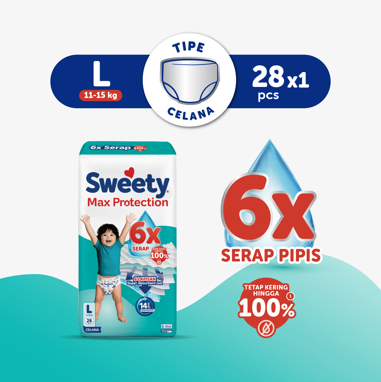 Sweety Silver Max Protection L 28s Popok Celana Baby Diapers- Special Upcount