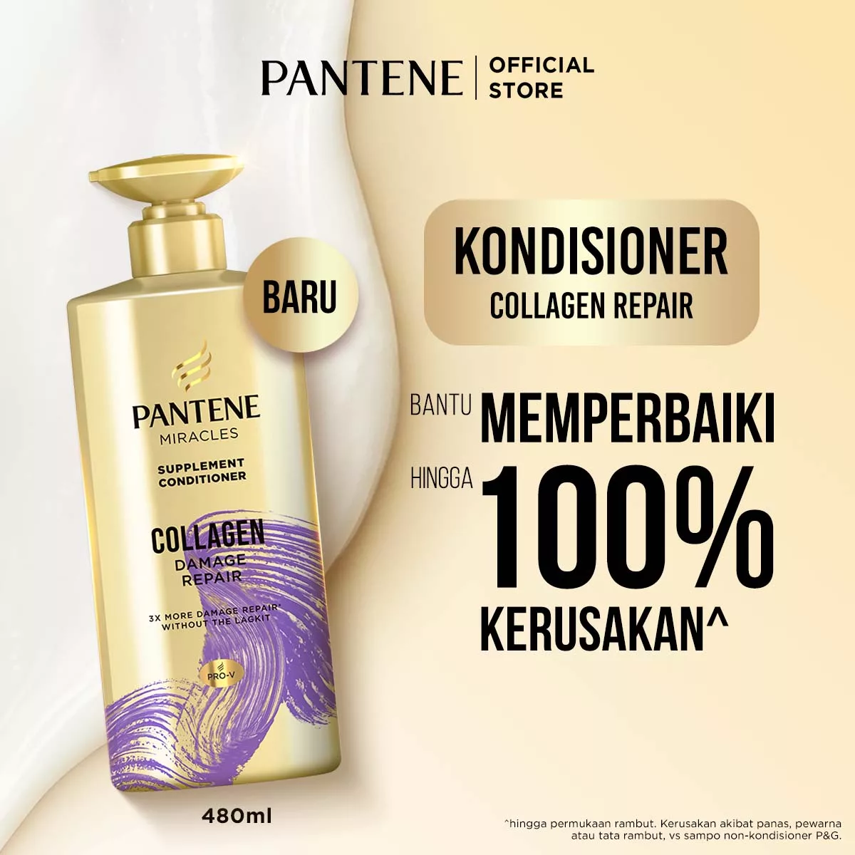 [BARU] PANTENE Miracles Kondisioner Collagen Repair 480ml x1 / Conditioner Memperbaiki Rambut Rusak, cocok untuk rambut coloring & bleaching
