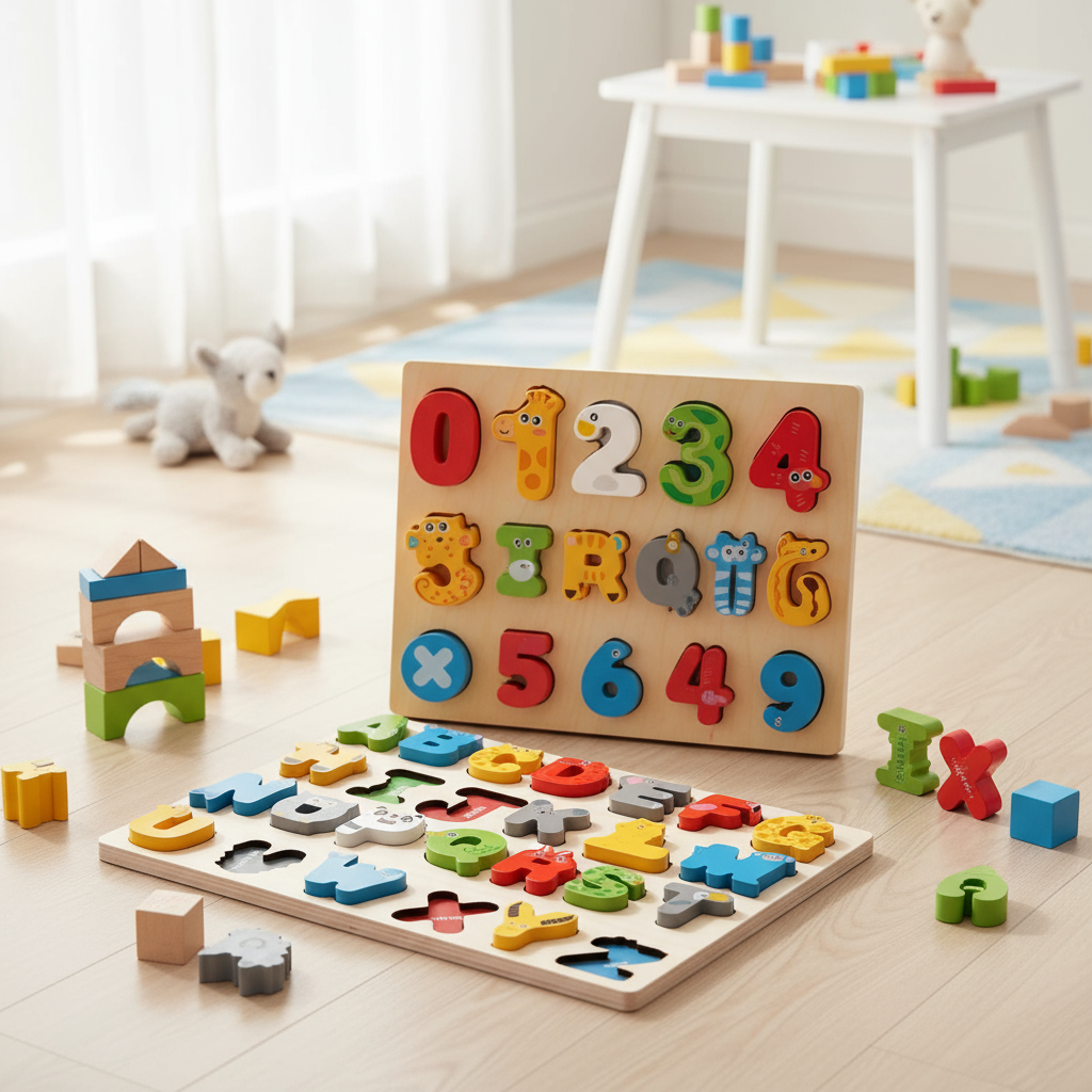 Wooden Alphabet and Number Learning Board for Toddlers Preschool ...