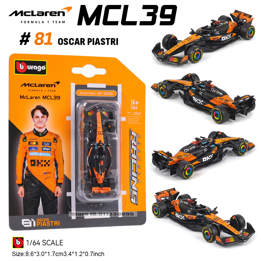 Bburago 1:64 McLaren F1 2025 MCL39 #4 Lando Norris #81 Oscar