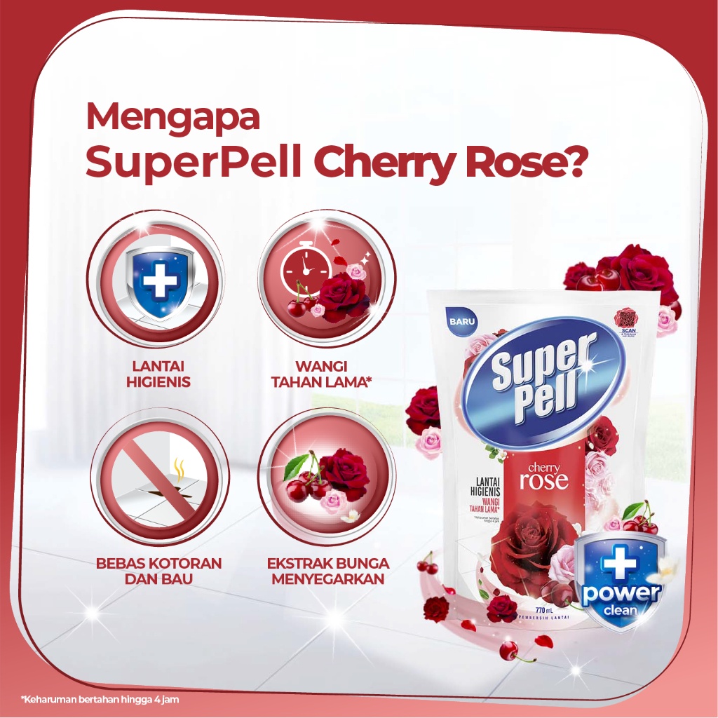 SuperPell Pembersih Lantai Pel Lantai Harum & Wangi Cherry Rose 760g - Gambar 3