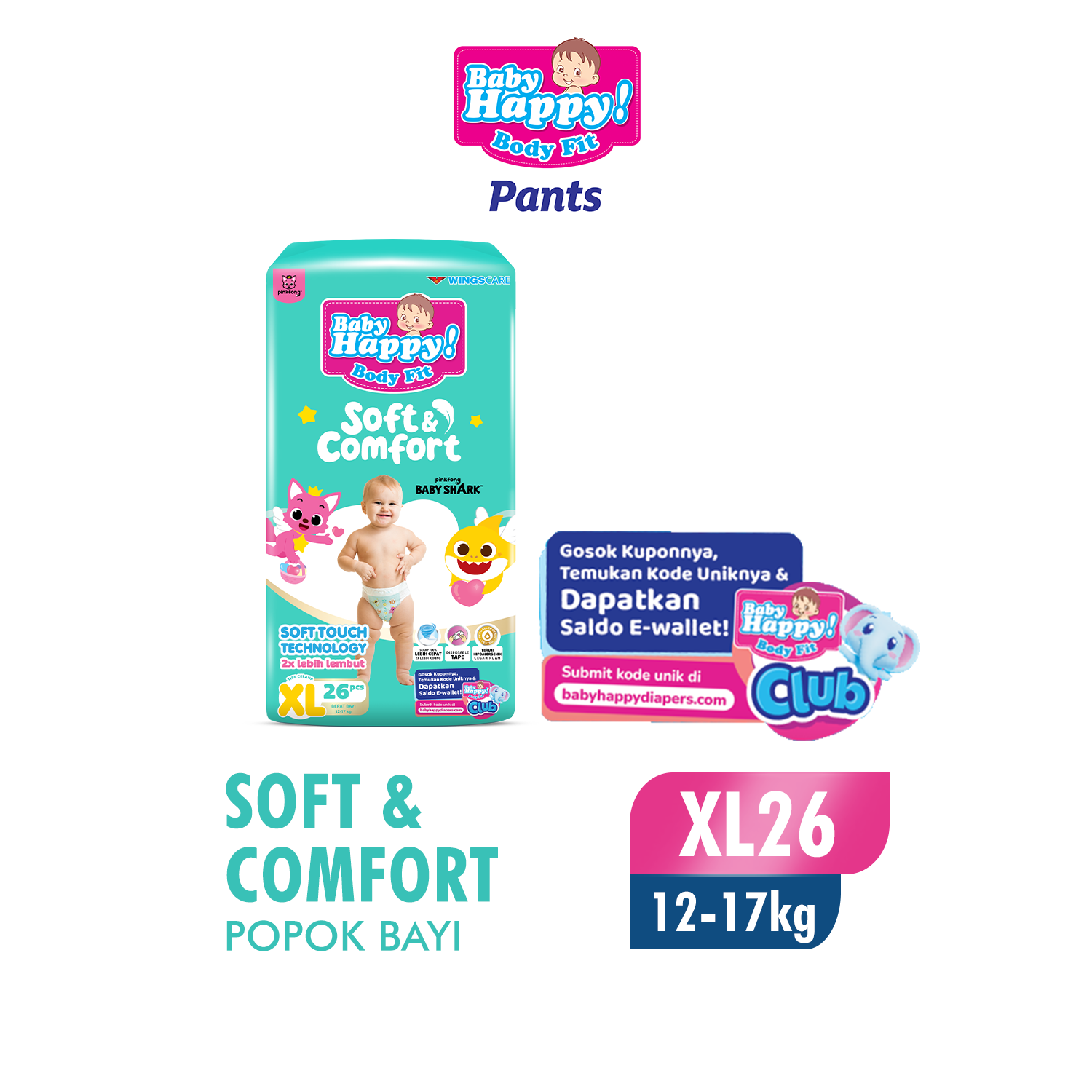 Baby Happy Pants Popok Celana Soft & Comfort XL 26