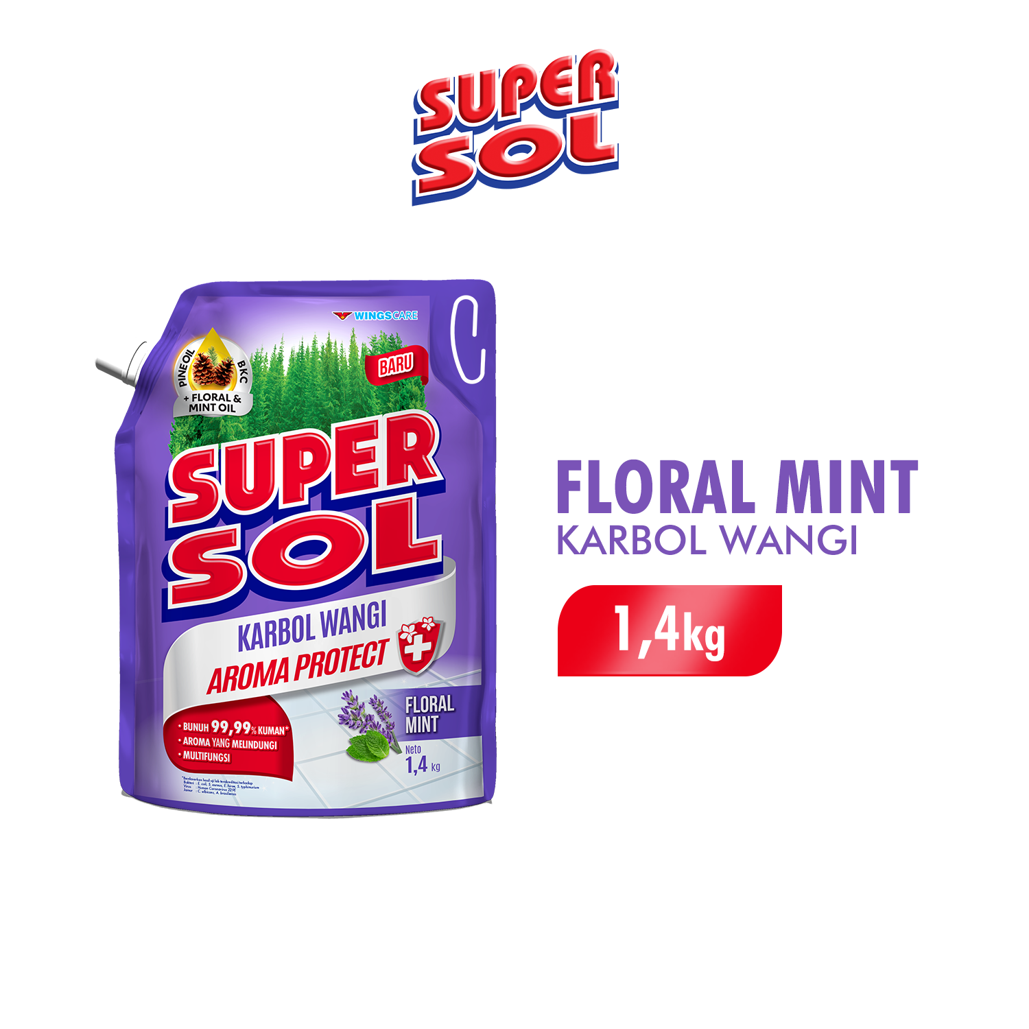 Supersol Pembersih Lantai Karbol Floral Mint Pouch 1400 gr