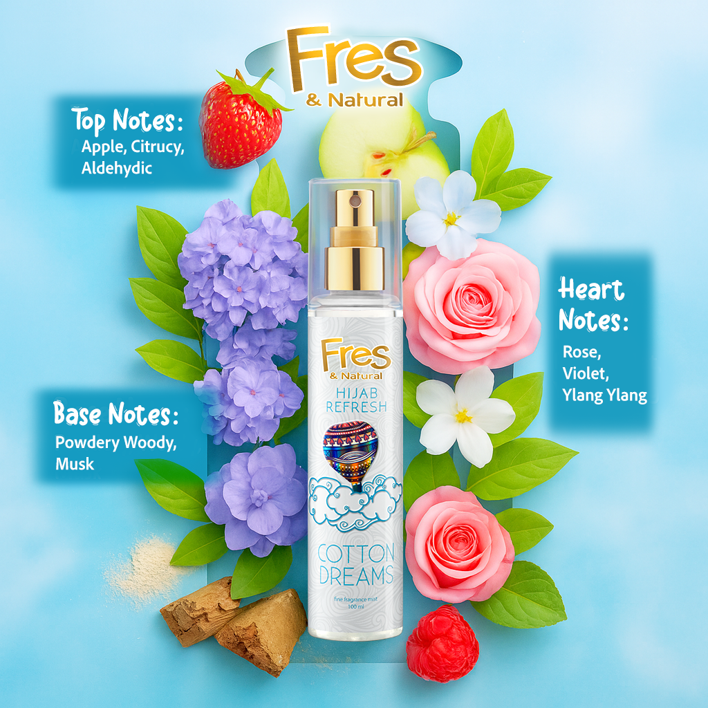 Fres & Natural Spray Cologne Hijab Refresh Cotton Dreams Botol 100 ml - Gambar 3