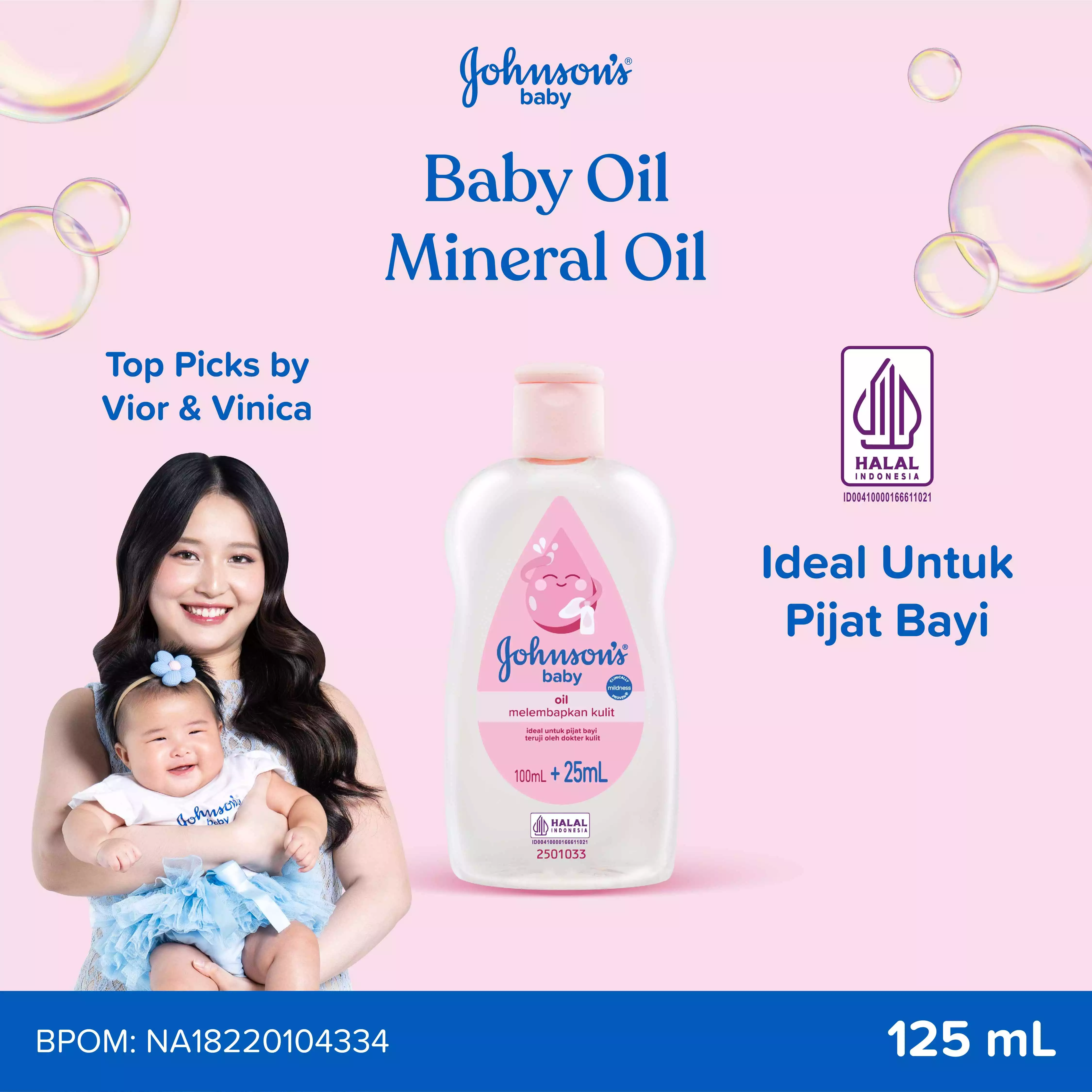 JOHNSON'S BABY Oil 125ml - Oil bayi, ideal untuk pijat bayi, multifungsi, melembapkan, lembut