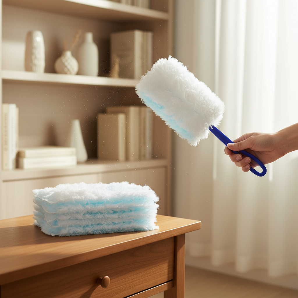 Blue Fluffy Electrostatic Duster Refill with Handle, Disposable ...