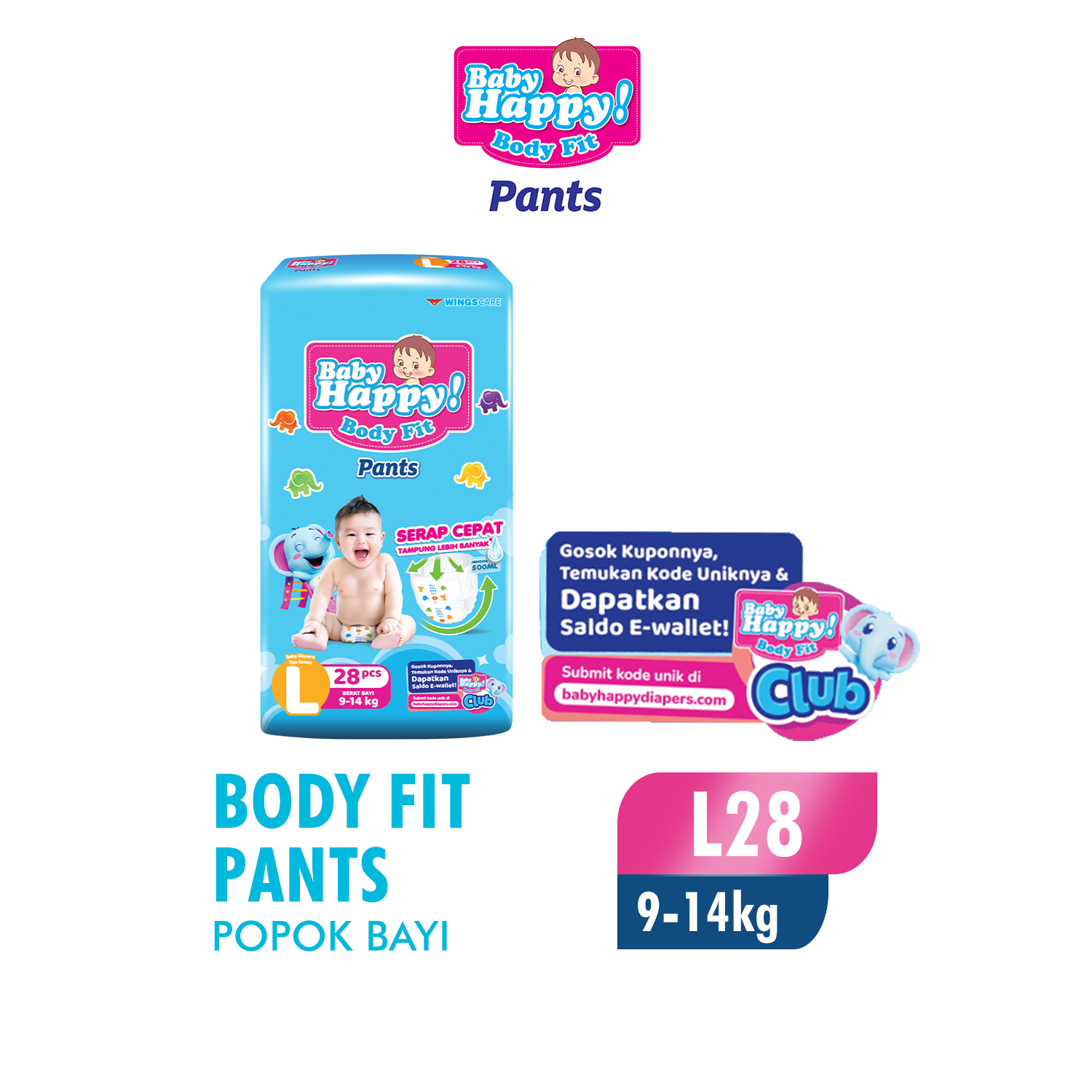 Baby Happy Pants Popok Bayi Celana L 28