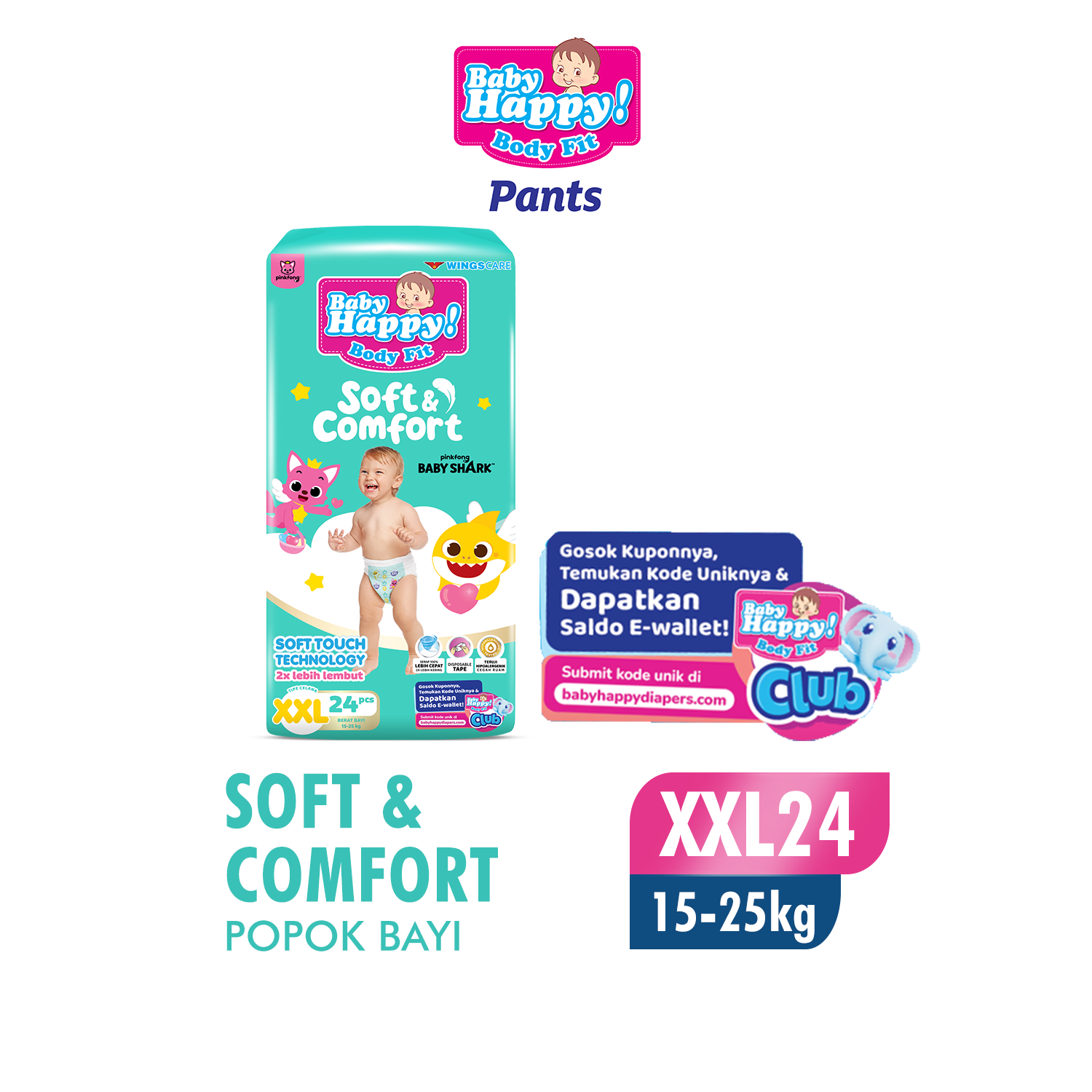 Baby Happy Pants Popok Celana Soft & Comfort XXL 24