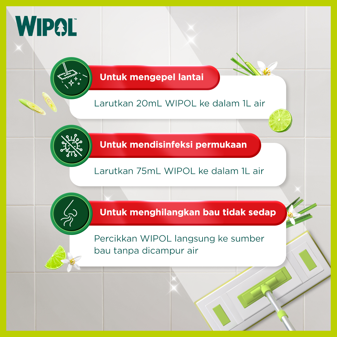 Wipol Karbol Pembersih Lantai Cairan Disinfektan Teruji Dermatologis Karbol Sereh & Jeruk 1400g - Gambar 2