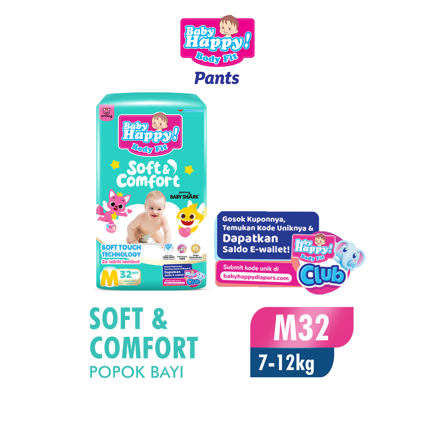 Baby Happy Pants Popok Celana Pinkfong Baby Shark M32