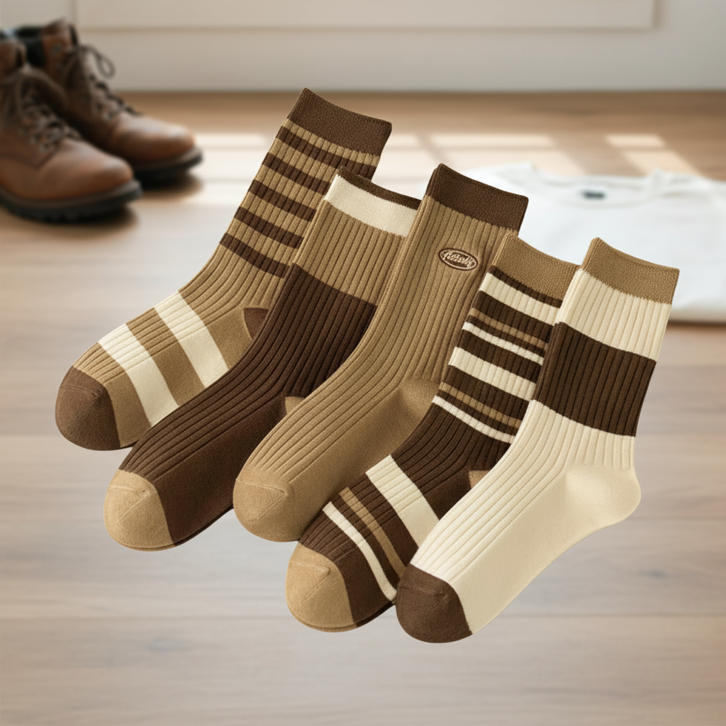 5-Pack Women's Mid-Crew Socks Maillard Style - Autumn/Winter Brown ...