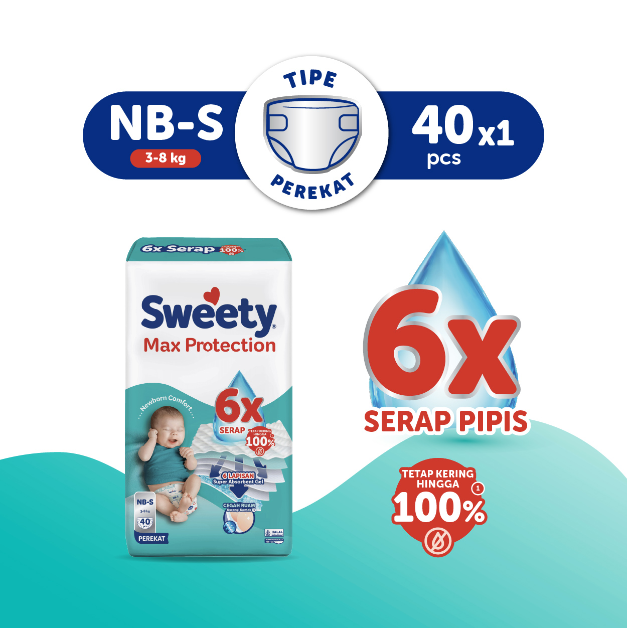 Sweety Silver Max Protection Newborn NB - S 40 Popok Perekat Baby Diapers