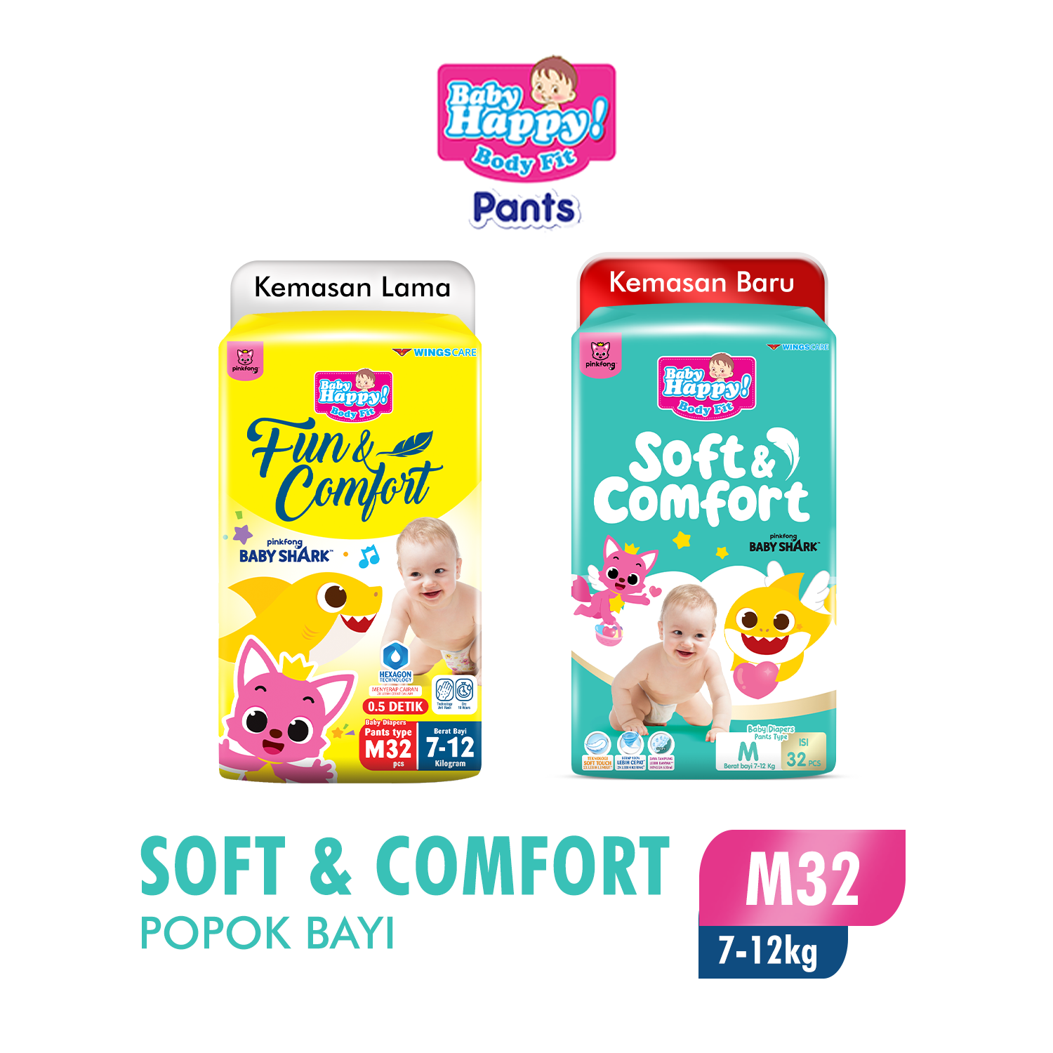 Baby Happy Pants Popok Celana Pinkfong Baby Shark M32 - Gambar 2