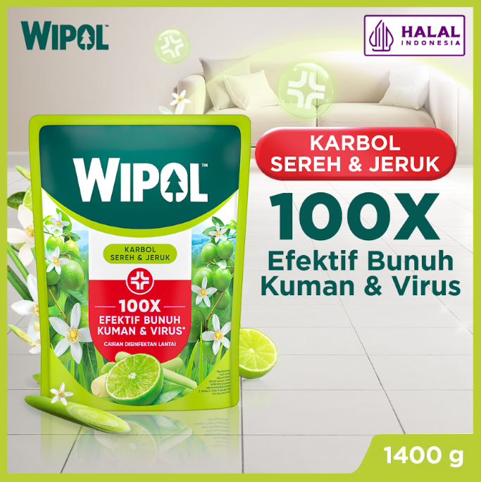 Wipol Karbol Pembersih Lantai Cairan Disinfektan Teruji Dermatologis Karbol Sereh & Jeruk 1400g
