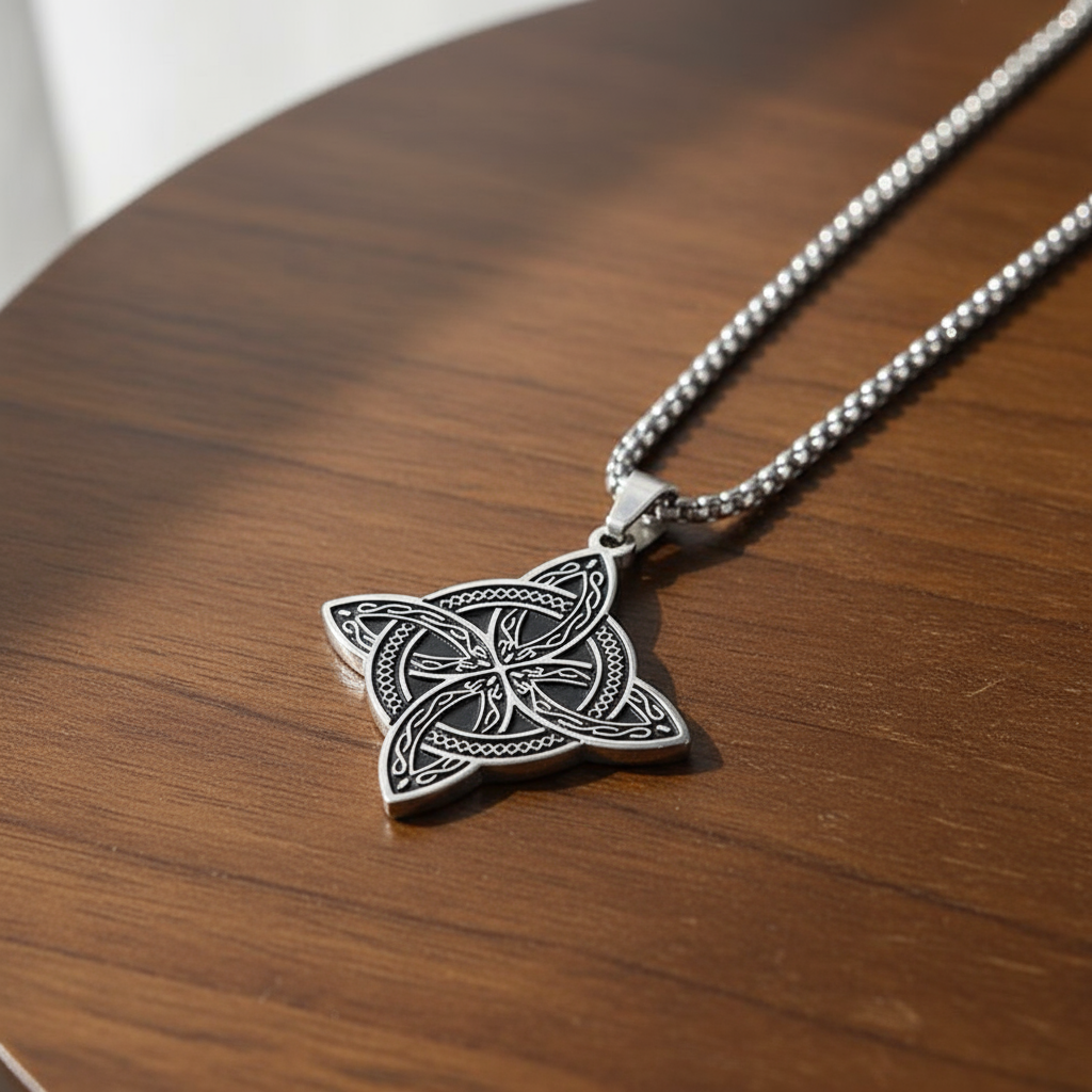 Stainless Steel Women's Amulet Necklace with Mystical Witch Knot Design ...