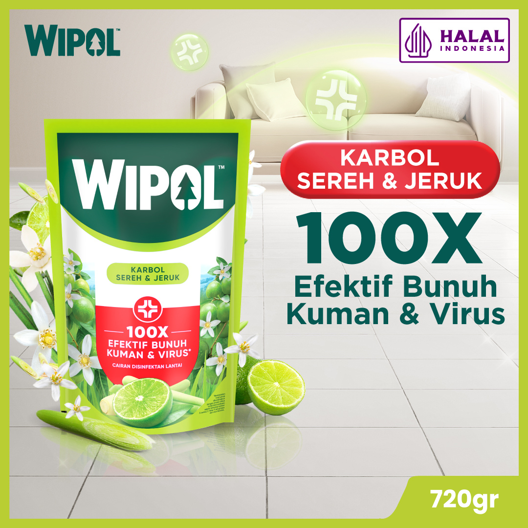 Wipol Pembersih Lantai Cairan Disinfektan Teruji Dermatologis Sereh & Jeruk 720g