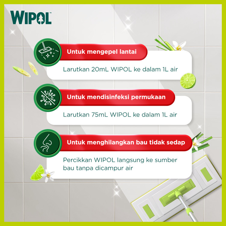 Wipol Pembersih Lantai Cairan Disinfektan Teruji Dermatologis Sereh & Jeruk 720g - Gambar 2