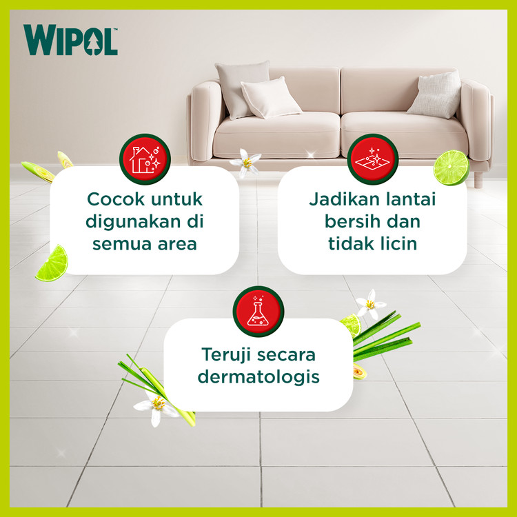 Wipol Pembersih Lantai Cairan Disinfektan Teruji Dermatologis Sereh & Jeruk 720g - Gambar 3