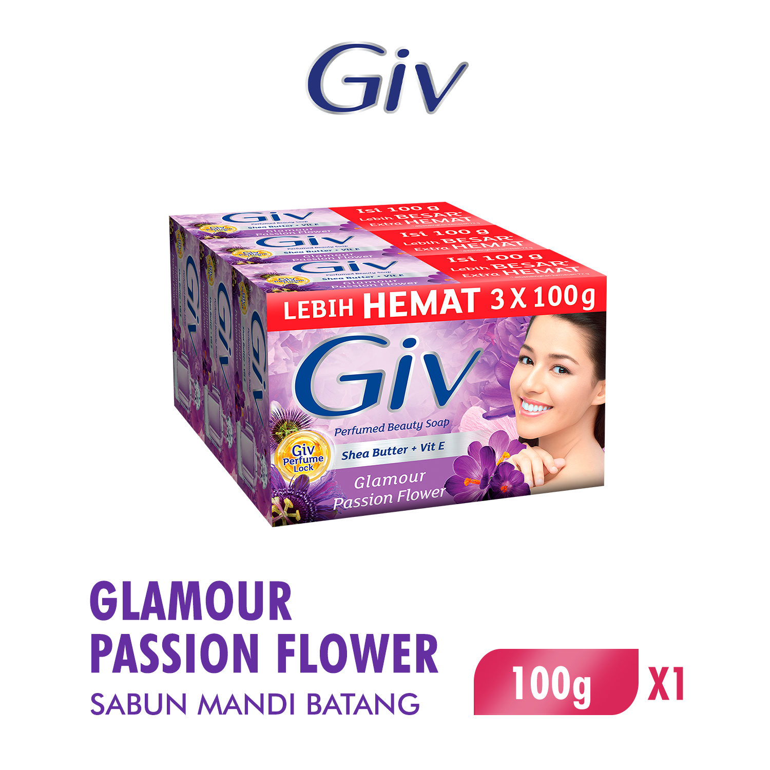Giv White Sabun Mandi Batang Glamour Passion Flower 3x100gr