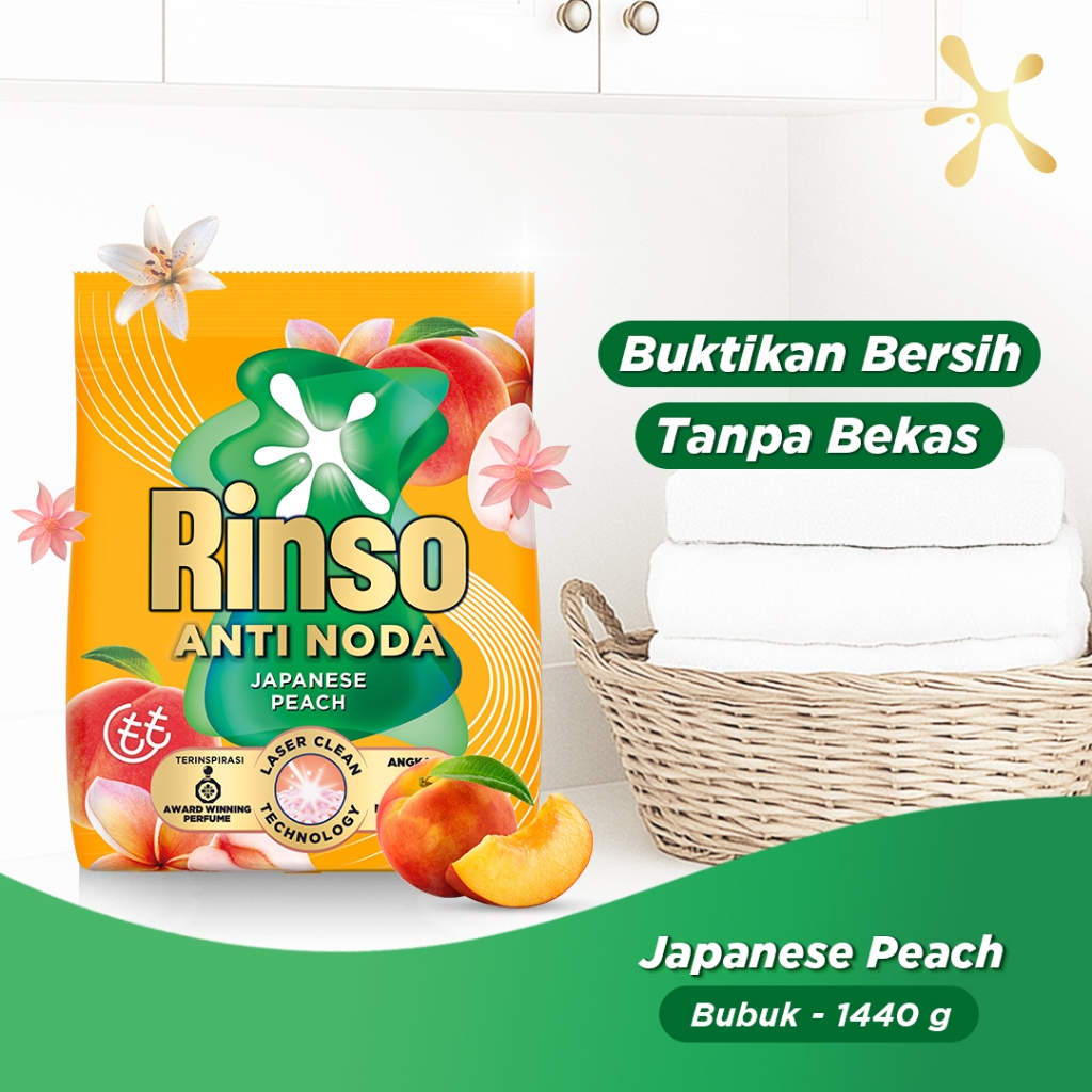 [Lebih Hemat 25%] Rinso Baru Detergen Bubuk Varian Japanese Peach 1440g