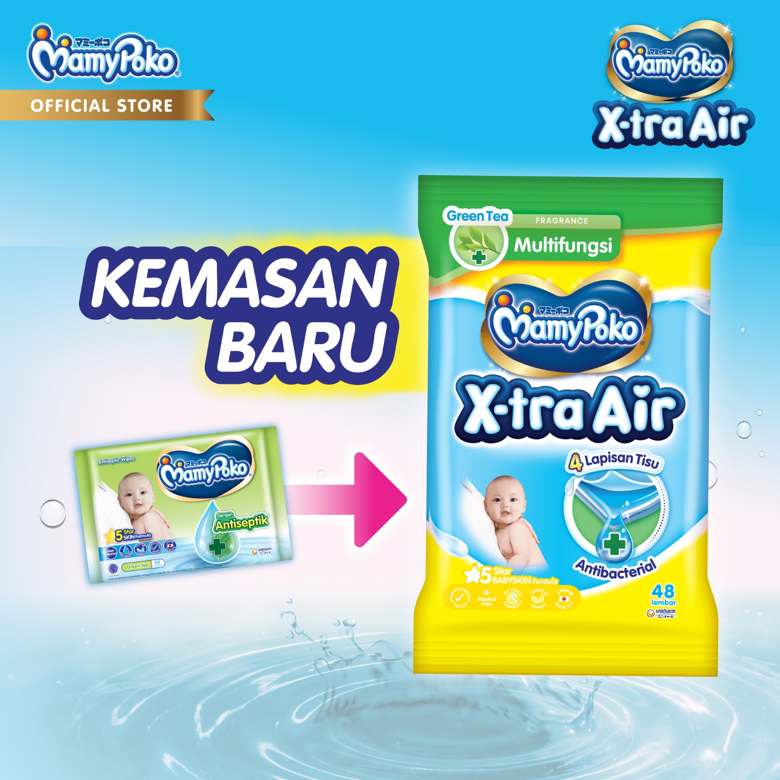 Tisu Basah MamyPoko Wipes Regular Antiseptik 48 Perfume - Gambar 2