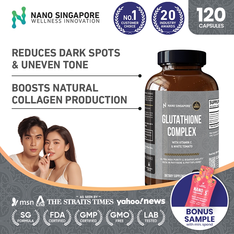 glutathione singapore Glutathione Complex w/ Vitamin C & White Tomato | Reduces Dark Spots &  Boosts Collagen Production