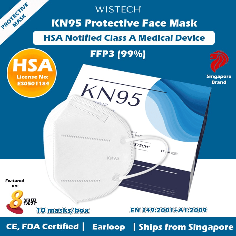 White/Black KN95 Protective Face Mask Wistech HSA Notified Medical