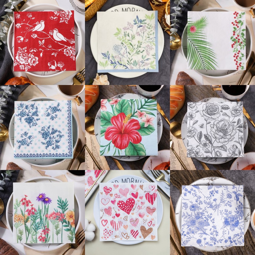 Pink Flowers Paper Napkins Print Tissue Napkins Decoration Serviettes