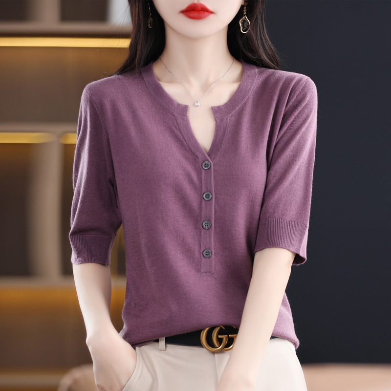 Women's Ribbed Knit Short Sleeve T-Shirt | Button Detail | 6 Colours | S–2XL main image 1