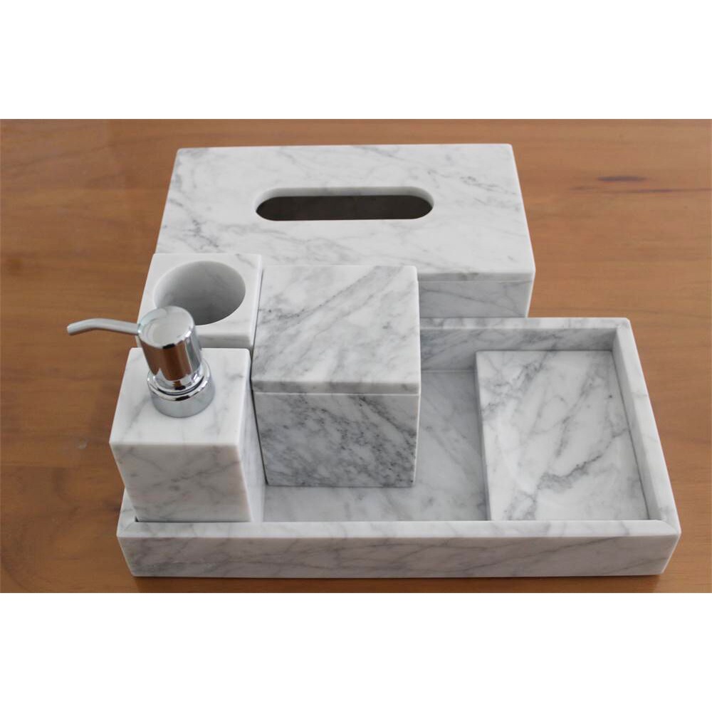 Carrara white marble bath soap dish Black wood marble stone tissue box ...