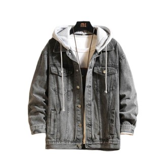 New Fashion Men Hooded Denim Jacket Cowboy Tracksuits Men Two