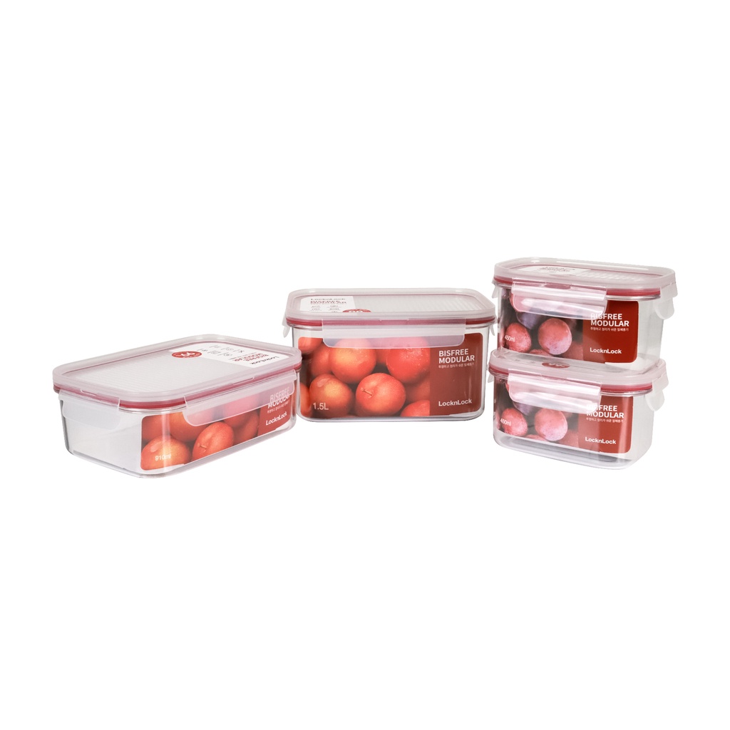 FREEHOME LOCKNLOCK BISFREE MODULAR Food Box Set Red 4 Pieces Storage ...