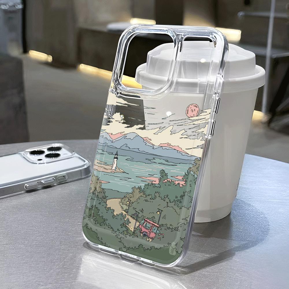 transparent space case for iphone 14promax 13 12 11 7Plus 7 8 X XR XSMax cute landscape cover