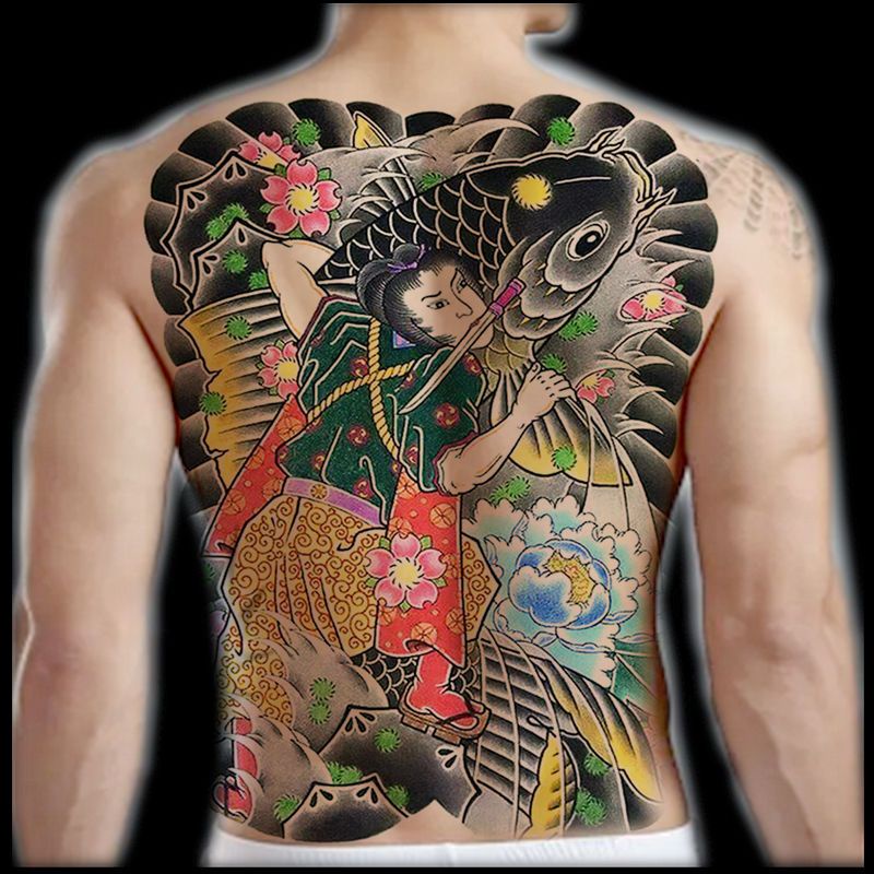 Male Big Back Tattoo Waterproof Sticker Dragon Coffin Art Unisex