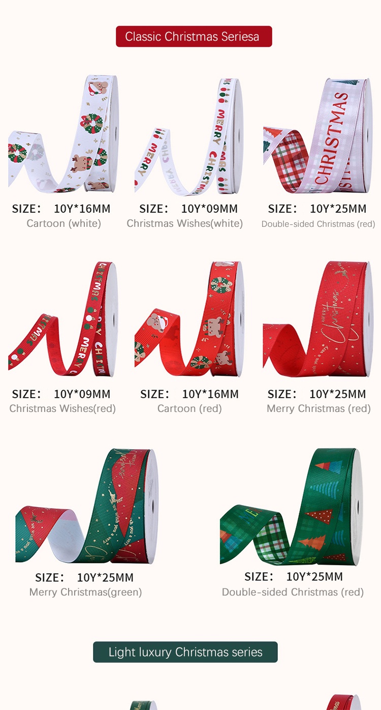 9metres/roll Christmas Ribbon 9mm 16mm 25mm Ribbons for Xmas Gifts DIY ...